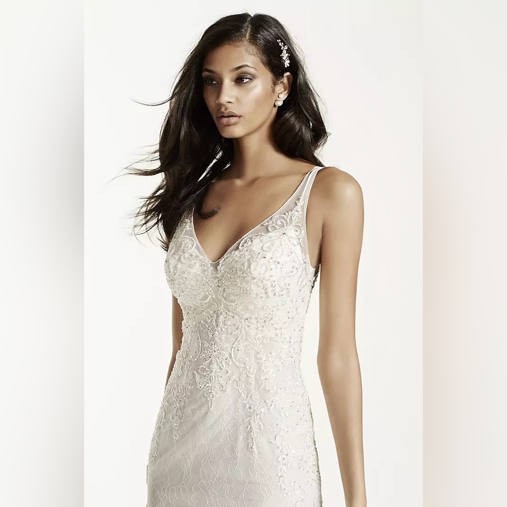 Galina SZ 10 Ivory Illusion V-Neck Wedding Dress with Embellishment STYLE SWG675 - Picture 2 of 16
